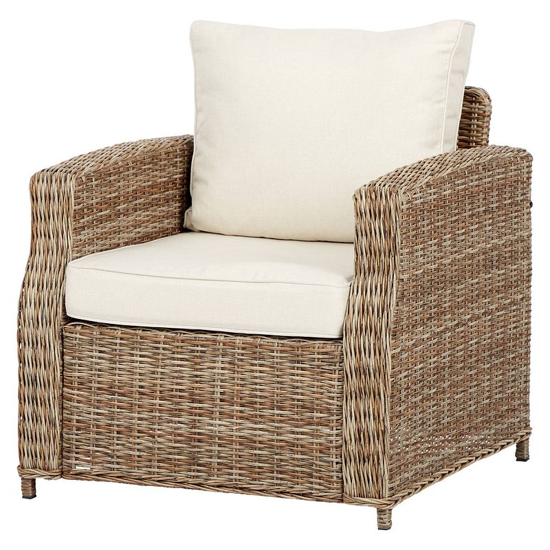 Foto van Gram fauteuil tuin model 1, incl. kussen, naturel en off white.