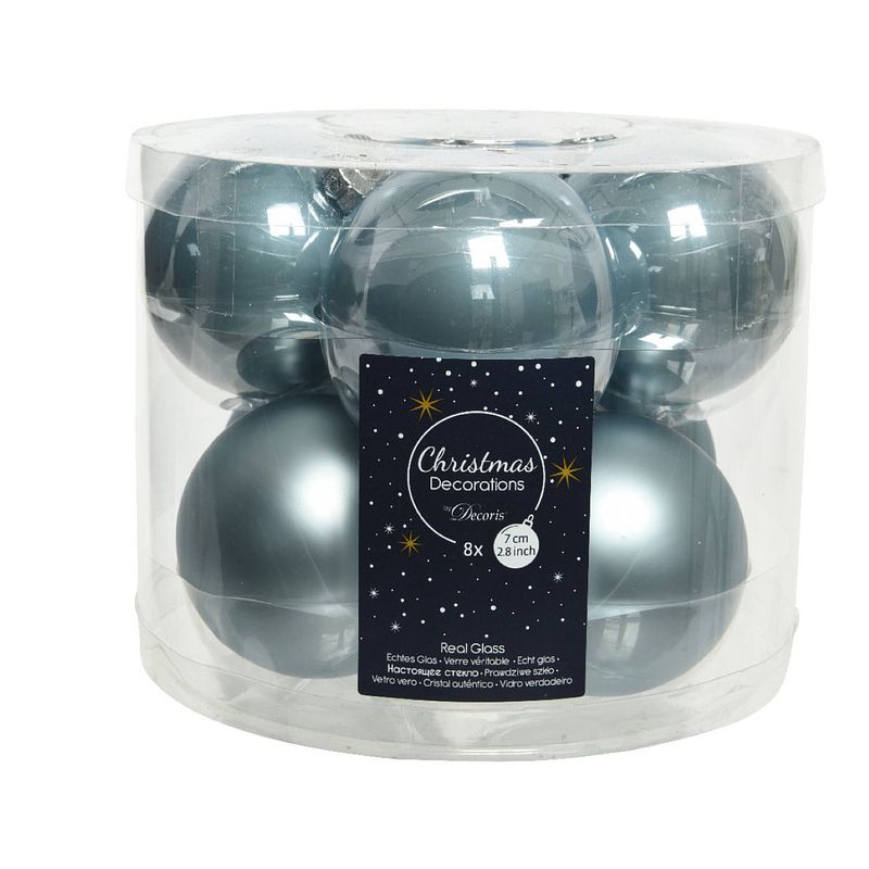 Foto van Kerstbal glas d7 cm mistig blauw 8st kerst