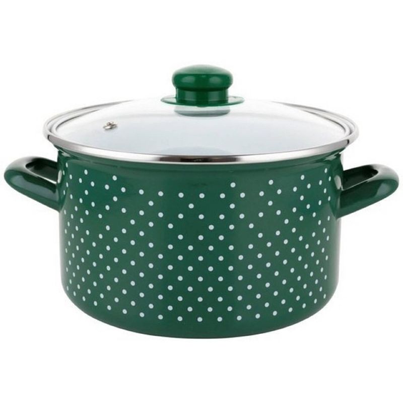 Foto van Emalia 's'sretro green's's klassieke geëmailleerde kookpan met glazen deksel 18 cm 3l groen / wit