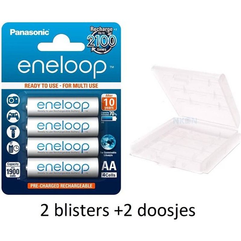 Foto van 2x4 panasonic eneloop aa 1900 mah + 2x batterijendoosje