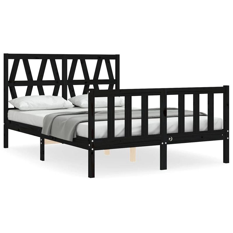 Foto van The living store bed grenenhouten - zwart - 205.5 x 125.5 x 100 cm - multiplex lattenbodem