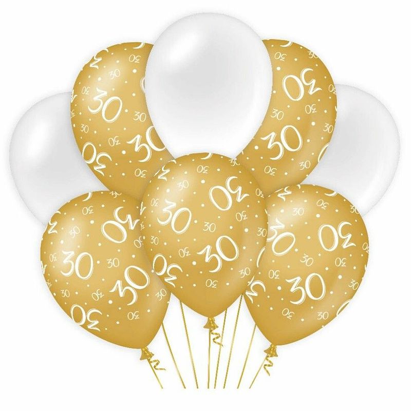 Foto van Paperdreams 30 jaar leeftijd thema ballonnen - 24x - goud/wit - verjaardag feestartikelen - ballonnen