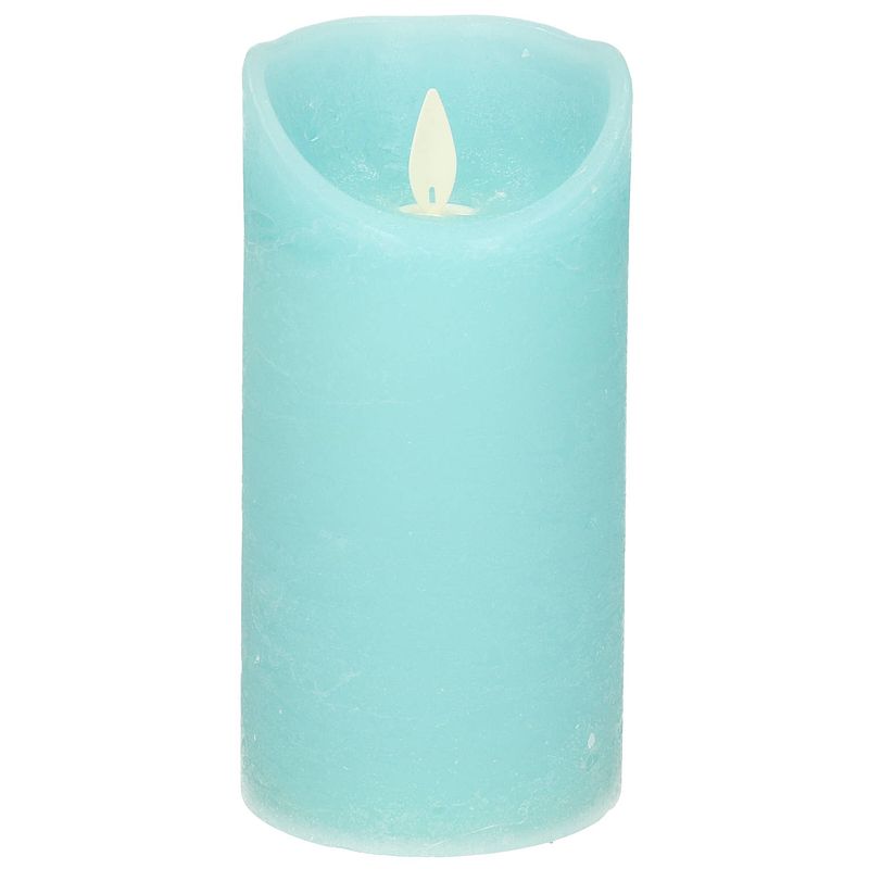 Foto van 1x aqua blauwe led kaarsen / stompkaarsen met bewegende vlam 15 cm - led kaarsen
