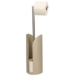 Foto van Staande wc/toiletrolhouder taupe met reservoir en flexibele stang 59 cm van metaal - toiletrolhouders