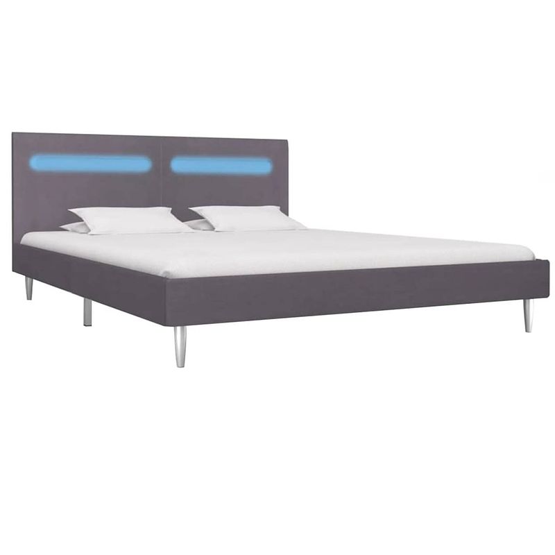 Foto van The living store bedframe classic led - grijs - 180 x 200 cm - ijzer - mdf en stof