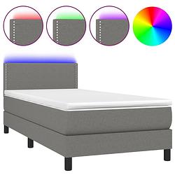 Foto van The living store bed - led 193 x 90 x 78/88 cm - donkergrijs - pocketvering matras - huidvriendelijk topmatras