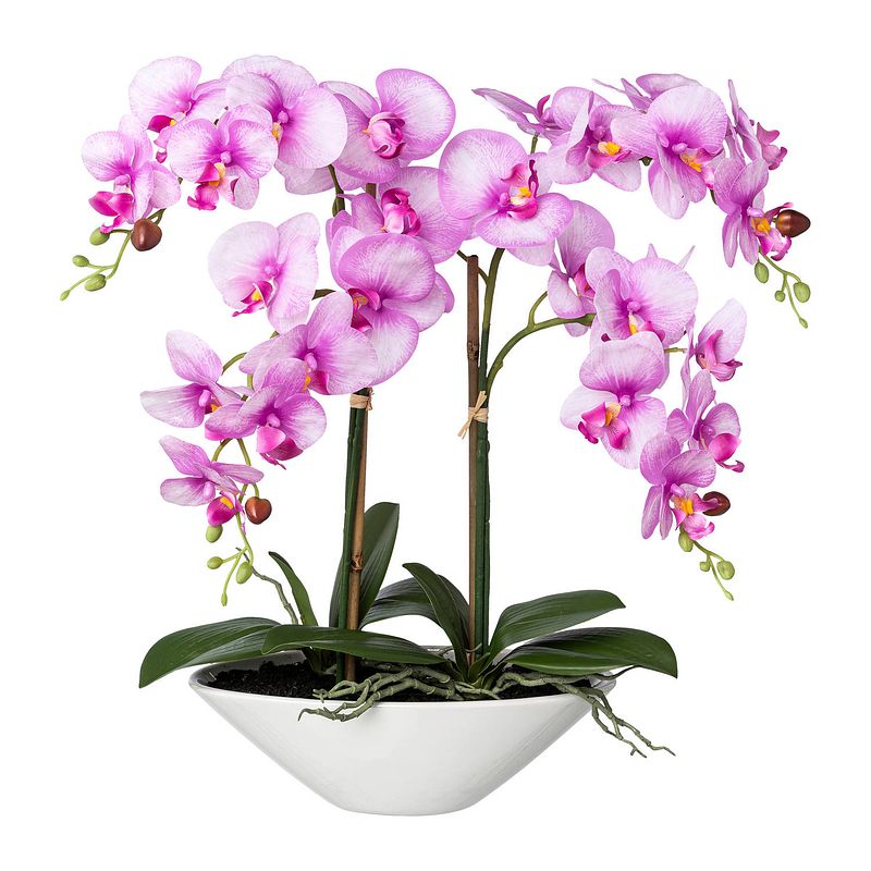 Foto van Kopu® kunstbloem orchidee 53 cm roze met schaal ovaal - phalenopsis