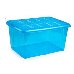 Foto van 1x opslagbakken/organizers met deksel 60 liter 63 x 46 x 32 transparant blauw - opbergbox
