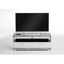 Foto van Tv-meubel bristol - betonkleur/wit edelglans - 120x50x35 cm - leen bakker
