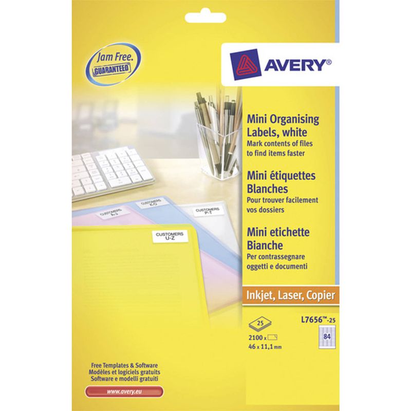 Foto van Laseretiket avery 46x11,1mm wit 25 vel 84 etiketten per vel