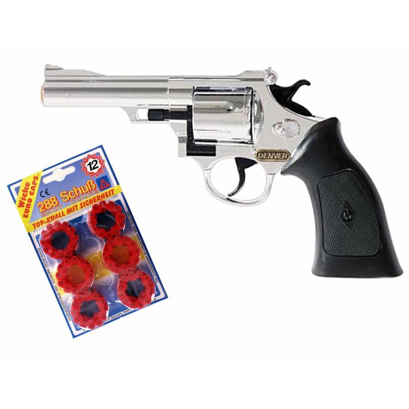 Foto van Plaffertjes speelgoed pistool/revolver met 12 schoten magazijn - verkleedattributen