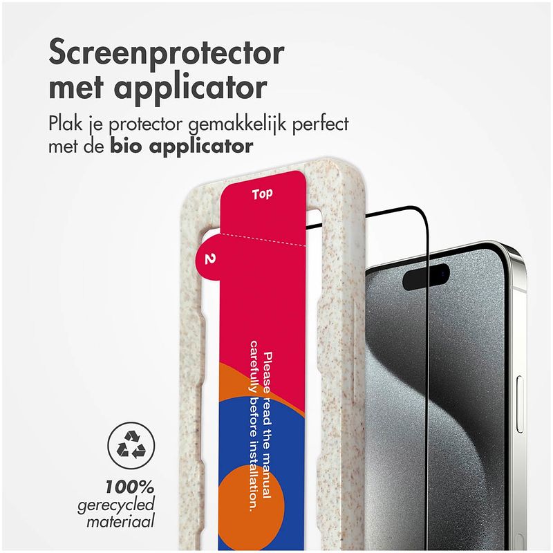 Foto van Accezz triple strong full cover glas screenprotector met applicator iphone 15 pro max tablet screenprotector transparant