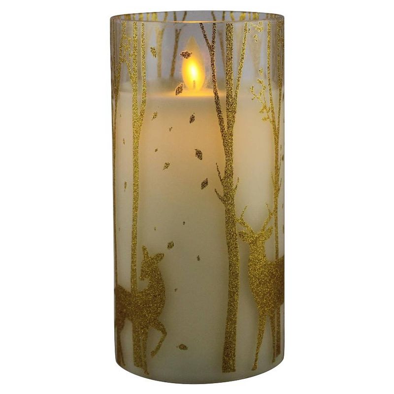 Foto van Magic flame - led kaars wax in glas rendier 15cm goud