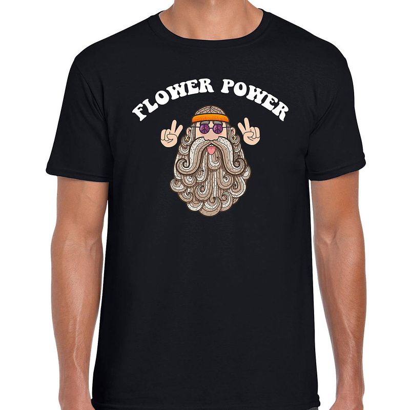 Foto van Toppers jaren 60 flower power verkleed shirt zwart met hippie heren m - feestshirts