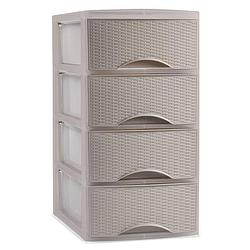 Foto van Plasticforte thuis kantoor organizer ladeblok - 26 x 37 x 49 cm - kunststof - beige - 4 lades - ladeblok