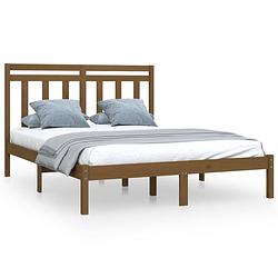 Foto van The living store bedframe grenenhout - honingbruin - 195.5 x 140.5 x 31 cm - geschikt voor 135 x 190 cm matras -