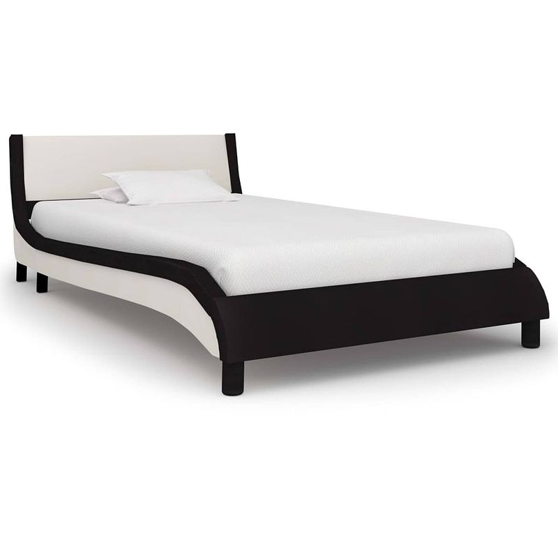 Foto van The living store bedframe - zwart en wit - 229 x 100 x 68 cm - geschikt voor matras 90 x 200 cm - met comfortabel