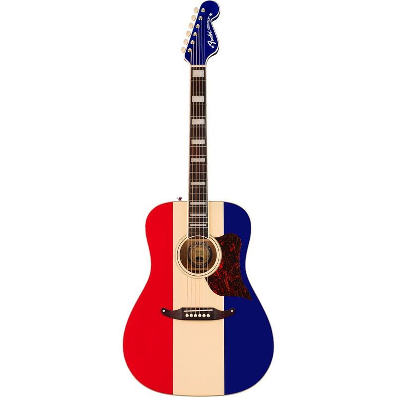 Foto van Fender buck owens kingman red, white and blue elektrisch-akoestische westerngitaar met koffer