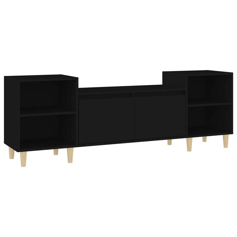 Foto van The living store tv-kast - zwarte bewerkt houten media-meubel - 160 x 35 x 55 cm