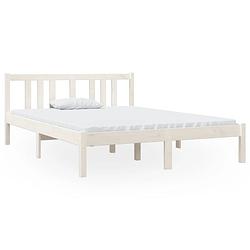 Foto van Vidaxl bedframe massief hout wit 135x190 cm 4ft6 double