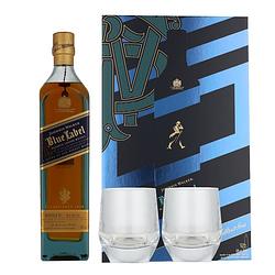 Foto van Johnnie walker blue label + tumblers 70cl whisky + giftbox