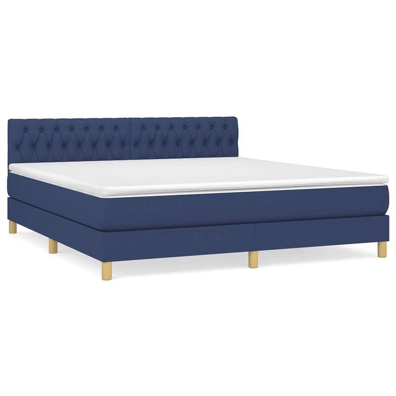 Foto van The living store boxspringbed - blue - 203 x 180 x 78/88 cm - pocketvering matras - medium firm - huidvriendelijk