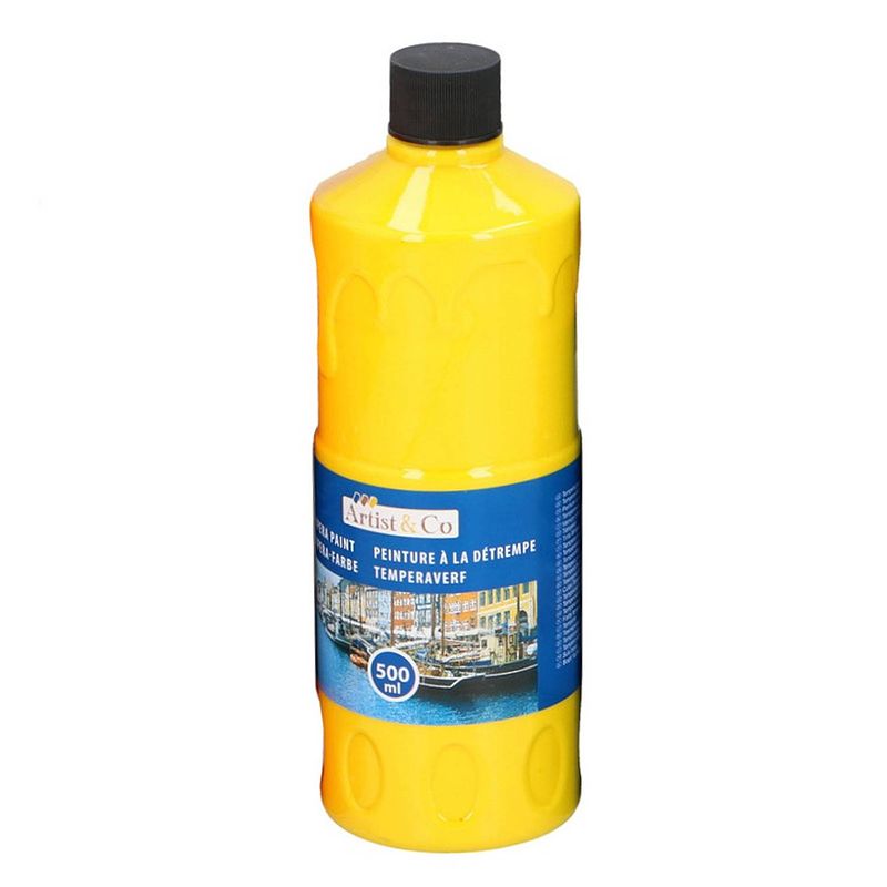 Foto van 1x gele acrylverf / temperaverf fles 500 ml hobby/knutsel verf - hobbyverf