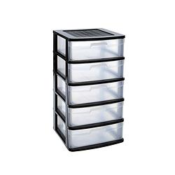 Foto van Ladeblok/bureau organizer met 5x lades zwart/transparant l40 x b39 x h81 cm - ladeblok