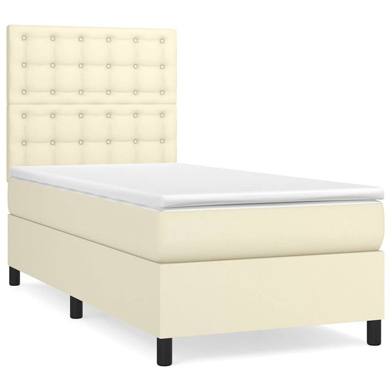 Foto van The living store boxspringbed - crème - kunstleer - 203 x 100 x 118/128 cm - pocketvering