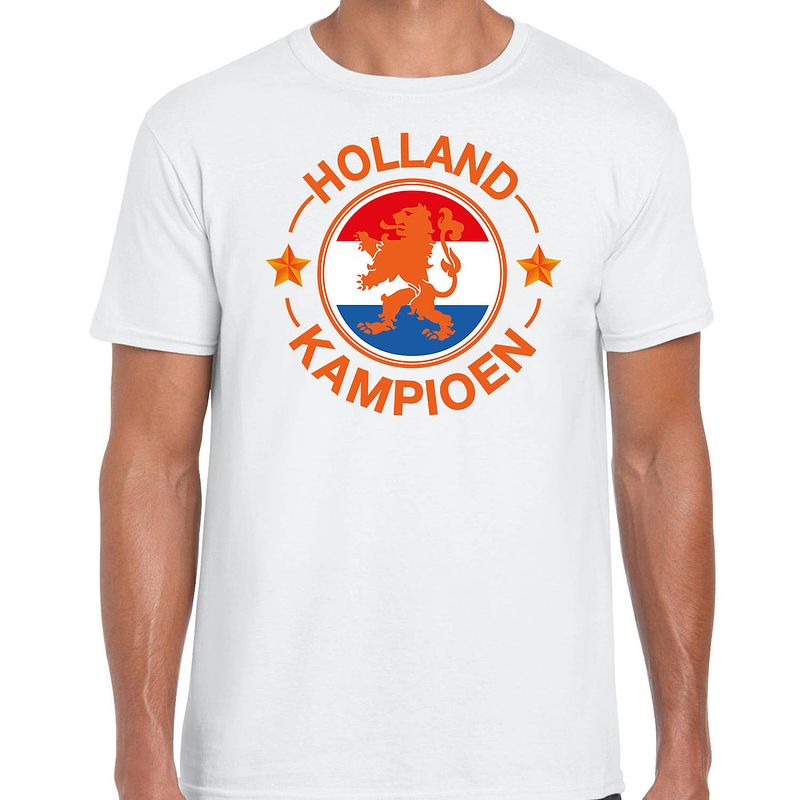 Foto van Wit fan shirt / kleding holland kampioen met leeuw ek/ wk voor heren 2xl - feestshirts