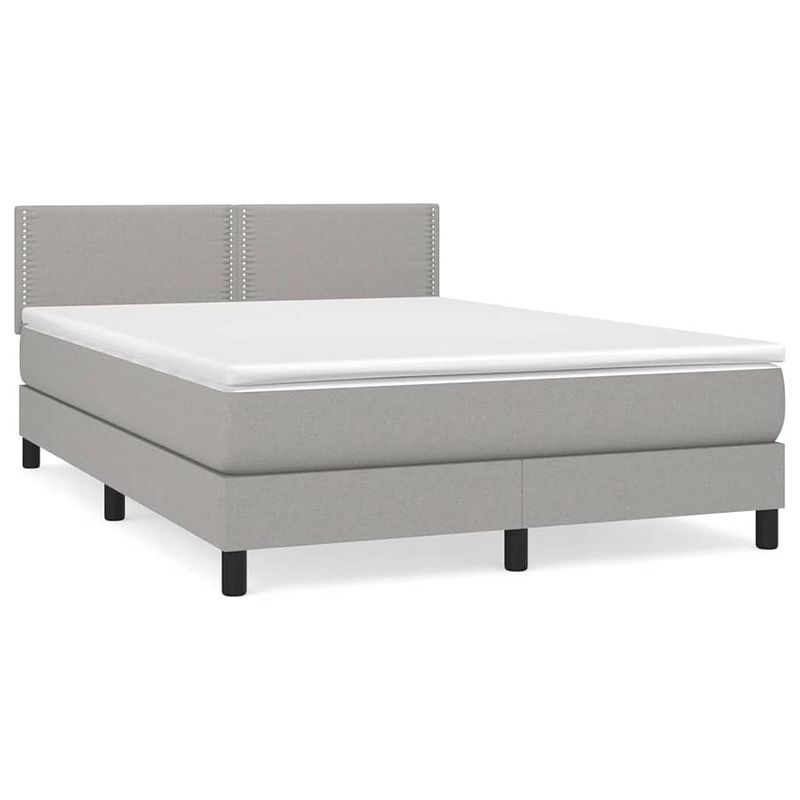 Foto van The living store boxspringbed lite - 203x144x78/88 cm - lichtgrijs - pocketvering matras - middelharde ondersteuning