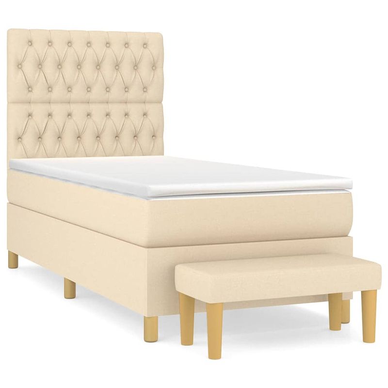 Foto van The living store boxspringbed - crème - 193x90x118/128 cm - pocketvering matras - middelharde ondersteuning -