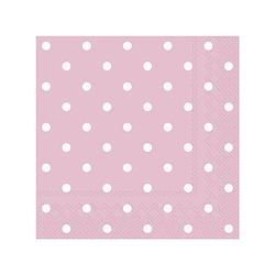 Foto van 40x polka dot 3-laags servetten licht roze met witte stippen 33 x 33 cm - feestservetten