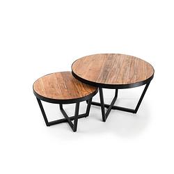 Foto van Giga meubel gm salontafel acaciahout naturel/zwart - set van 2