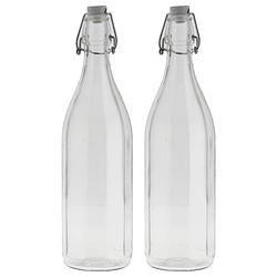 Foto van Cuisine elegance set van 2x stuks weckflessen transparant beugeldop glas van 1 liter - weckpotten