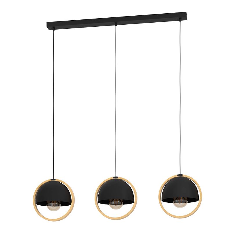 Foto van Eglo callow hanglamp - e27 - 93 cm - zwart/bruin - hout/staal