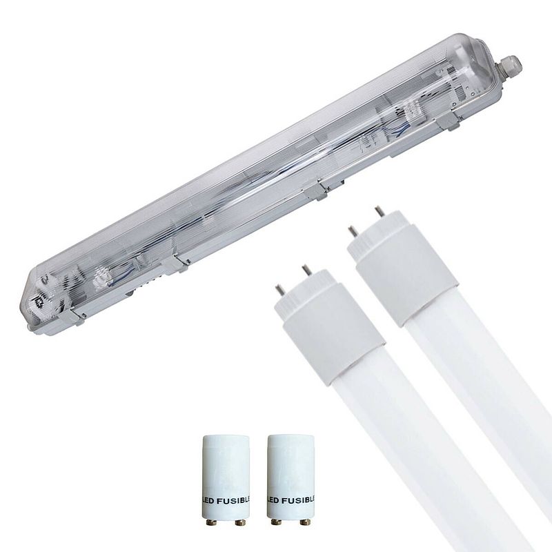 Foto van Led waterdichte tl armatuur met t8 buizen - velvalux strela - 60cm - dubbel - koppelbaar - waterdicht ip65 - 16w -