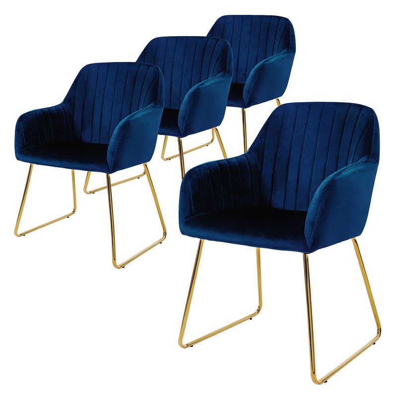 Foto van Ml-design eetkamerstoelen set van 4, fluwelen zitting, blauw, woonkamerstoel met rugleuning en armleuningen, keukenstoel