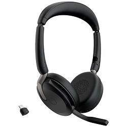 Foto van Jabra evolve2 65 flex link380c uc on ear headset bluetooth computer stereo zwart noise cancelling headset, microfoon uitschakelbaar (mute), volumeregeling,