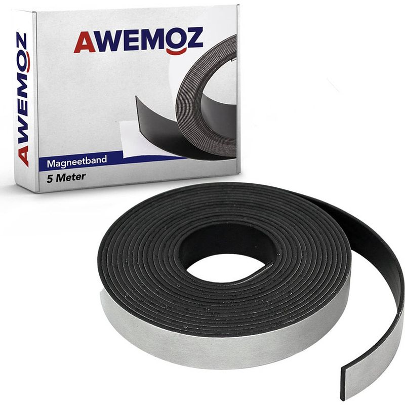 Foto van Awemoz magneetband met plakstrip - 5 meter lang - magneetstrip - magneet tape - magnetisch tape - zelfklevend - zwart