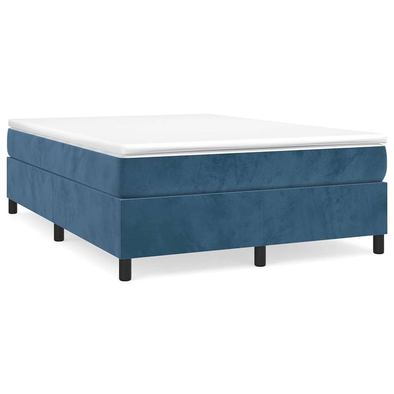 Foto van The living store boxspringbed - donkerblauw - 193 x 140 x 35 cm - zacht fluweel - pocketvering matras - middelharde