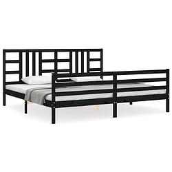 Foto van The living store bedframe massief grenenhout - zwart - 205.5 x 205.5 x 100 cm - multiplex lattenbodem