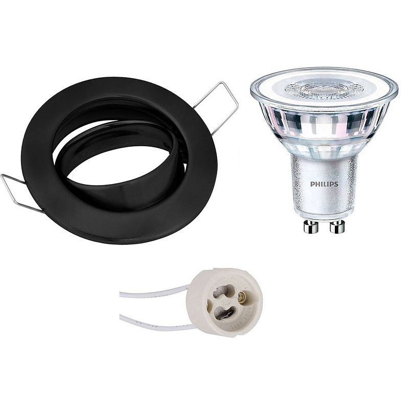 Foto van Led spot set - gu10 fitting - inbouw rond - mat zwart - kantelbaar ø82mm - philips - corepro 827 36d - 5w - warm wit