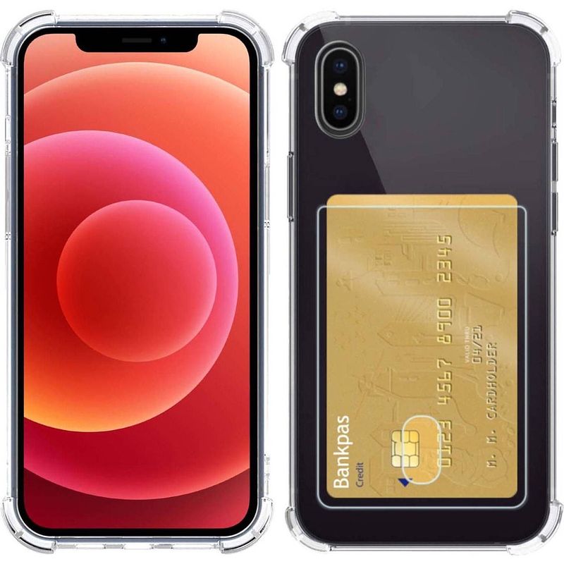 Foto van Basey hoes voor iphone xs hoesje met pasjeshouder transparant card case shock hoes