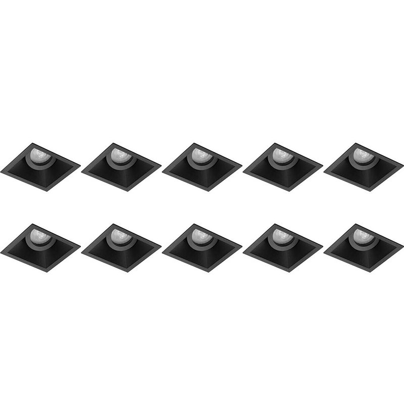 Foto van Spot armatuur 10 pack - pragmi zano pro - gu10 fitting - inbouw vierkant - mat zwart - aluminium - kantelbaar - 93mm