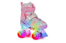 Foto van Aventuri verstelbare rolschaatsen met lichtjes roze/glitter maat 27 30 (xs)