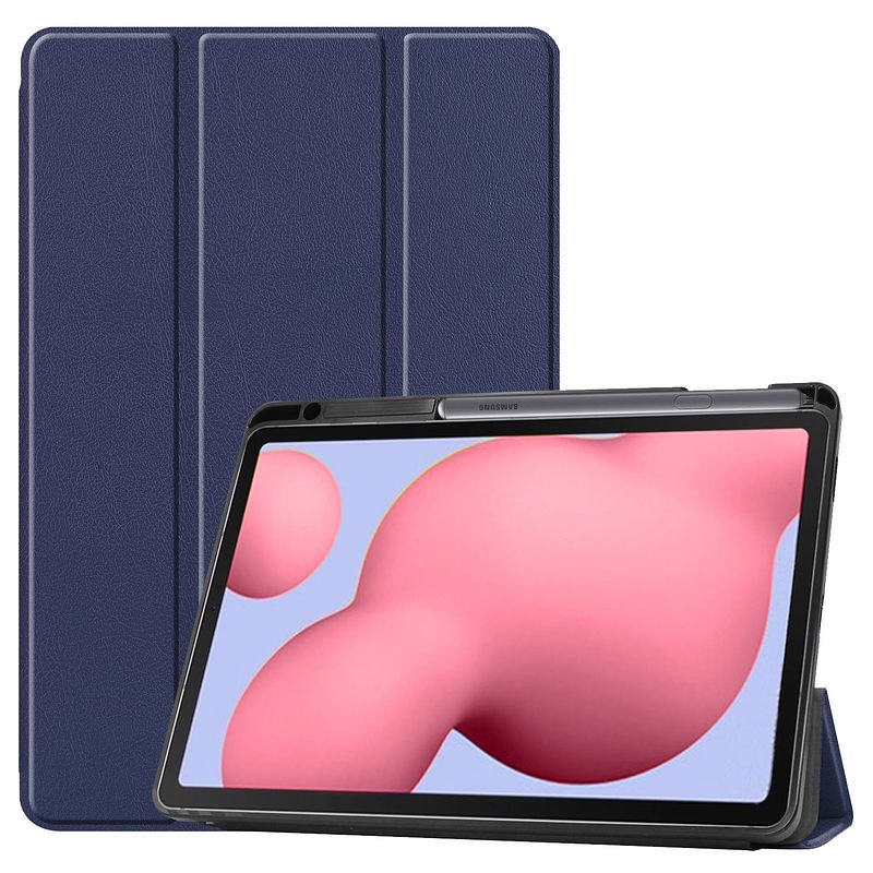 Foto van Basey samsung galaxy tab s6 lite hoesje kunstleer hoes case cover - donkerblauw