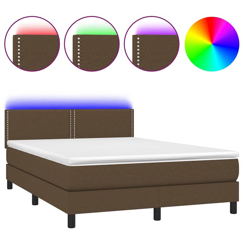 Foto van The living store boxspring bed - donkerbruin - 203 x 144 x 78/88 cm - incl - matras en led