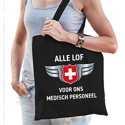 Foto van Alle lof voor ons medisch personeel tas zwart voor dames - feest boodschappentassen