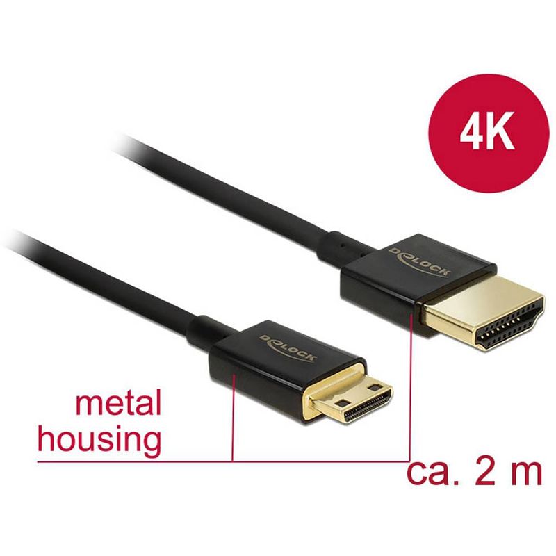 Foto van Delock hdmi aansluitkabel hdmi-a stekker, hdmi-mini-c stekker 2.00 m zwart 84778 vergulde steekcontacten hdmi-kabel